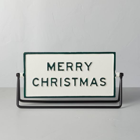 Reversible Holidays Tabletop Sign Green/Cream - Hearth &#38; Hand&#8482; with Magnolia | Target