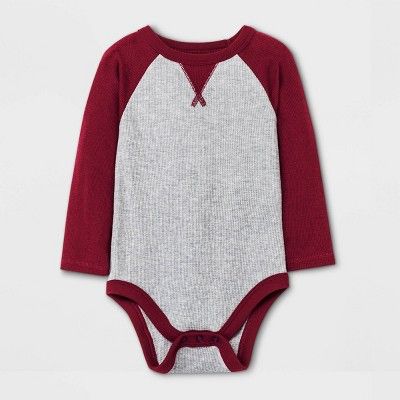 Baby Boys' Raglan Thermal Long Sleeve Bodysuit - Cat & Jack™ Maroon | Target