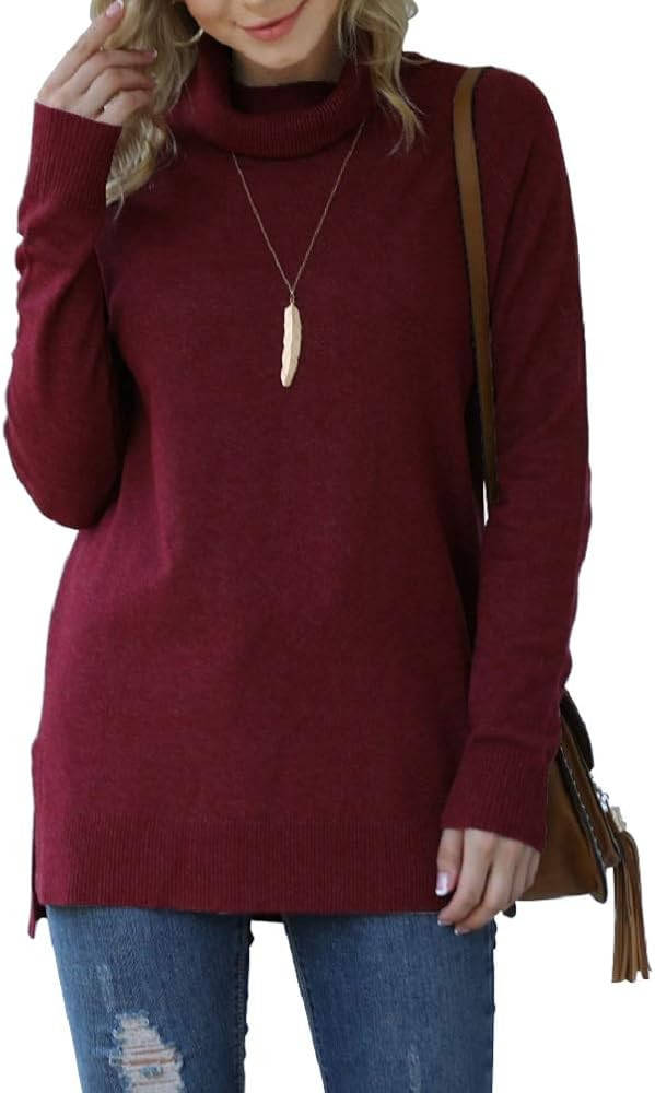 HWOKEFEIYU Women 2024 Fall Trendy Casual Sweater Turtleneck Long Sleeve Sweaters Pullover | Amazon (US)