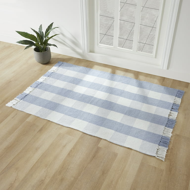 My Texas House Blue Gingham Fringe Indoor/Outdoor Layering Rug, 38" x 58" | Walmart (US)