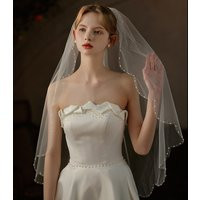 V737 Exquisite Bridal Veil for Wedding Dress One-Layer Handmade Beading Edge White Brides to Be Headdress Veil | AliExpress (US)