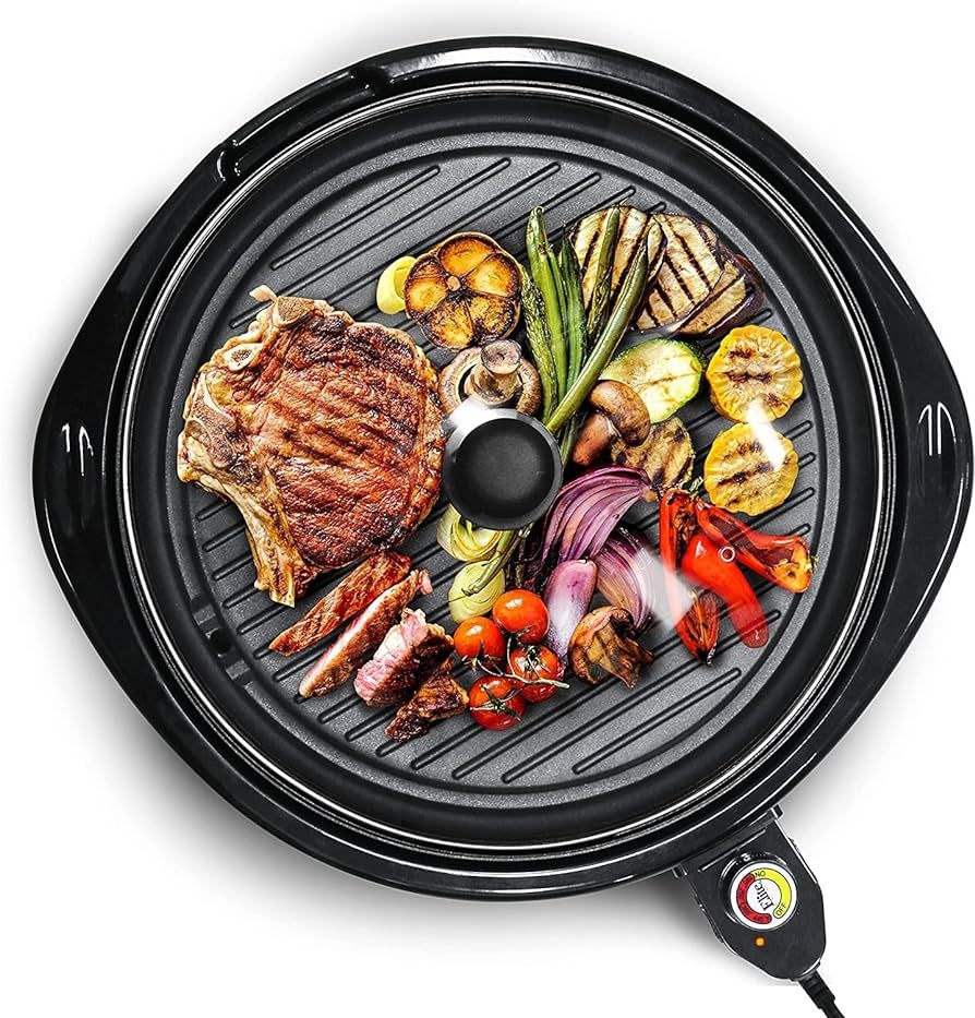 Elite Gourmet Smokeless Indoor Electric BBQ Grill with Glass Lid, Dishwasher Safe, PFOA-Free Nons... | Amazon (US)