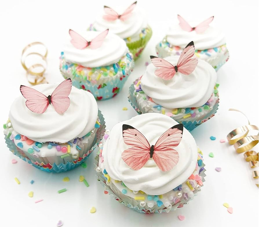 Sugar Robot Edible Butterflies for Cake Decorating - Small Pastel Pink Butterfly Cake Toppers and... | Amazon (US)