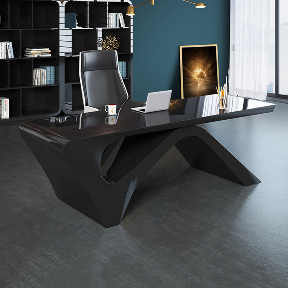 Modern Black Computer Desk Rectangular Office Desk with Pedestal Base (63") | Homary