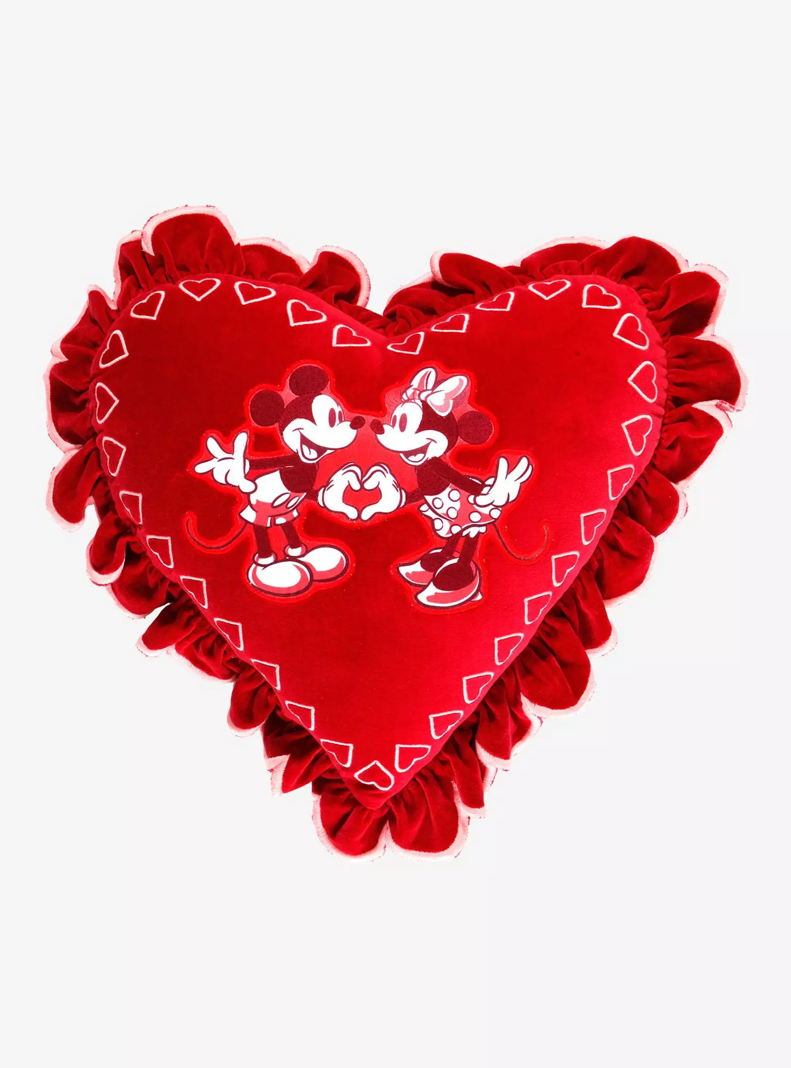 Disney Mickey & Minnie Heart Velvet Ruffle Pillow - BoxLunch Exclusive | BoxLunch