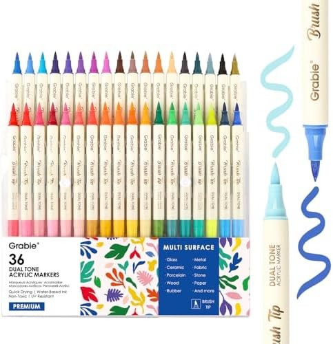 Grabie 72 Colors Acrylic Paint Markers, Soft Brush Tip Acrylic Markers Set, Water Based Acrylic M... | Amazon (US)