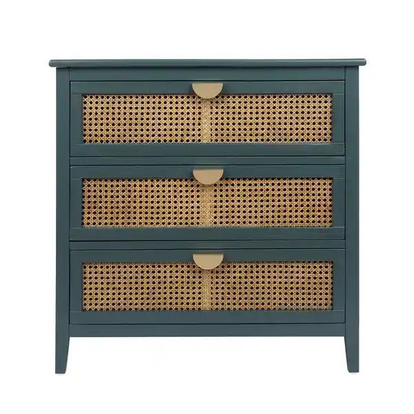 Natural Rattan 3-Drawer Cabinet,Wood Furniture Storage Chest - Green | Bed Bath & Beyond
