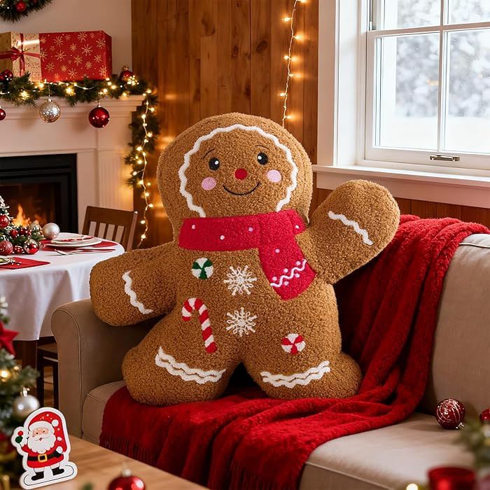 Lanpn Christmas Gingerbread Boy Pillow, Christmas Decoration Winter Throw Pillows Soft Fleece She... | Amazon (US)