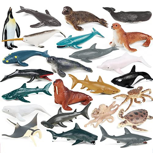 EOIVSH 24PCS Mini Ocean Animal Figurines - Realistic Sea Creatures Toy Figures with Sharks, Whales & Walrus - Under The Sea Life Figure for Party Decoration, Easter Egg Filler & School Project | Amazon (US)