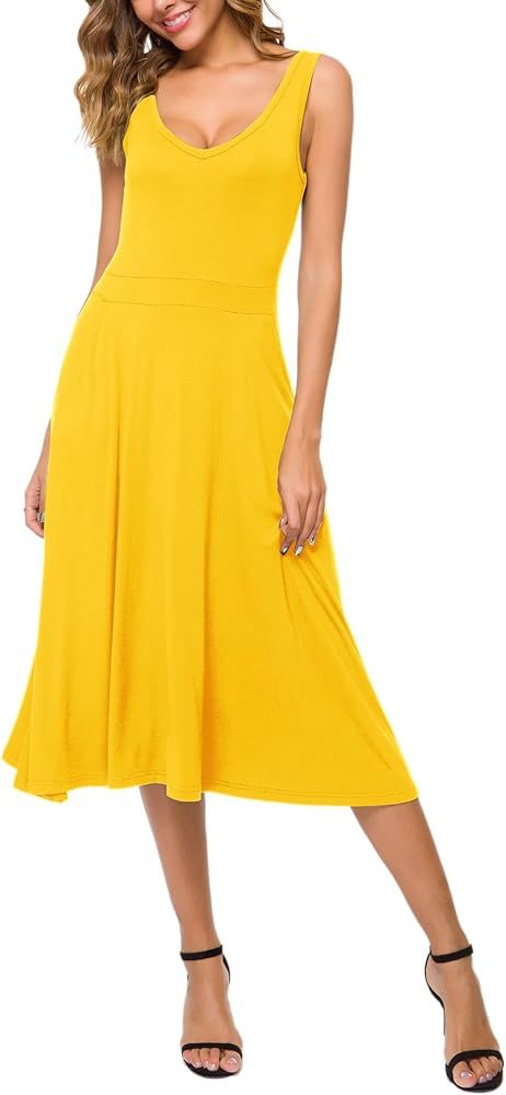 Urban CoCo Women's Summer Casual Sleeveless Flared Midi Dress Swing T-Shirt Dresses with Pockets | Amazon (US)