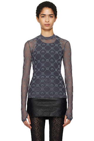 Gray Monogram Mesh Second Skin Highneck Top | SSENSE