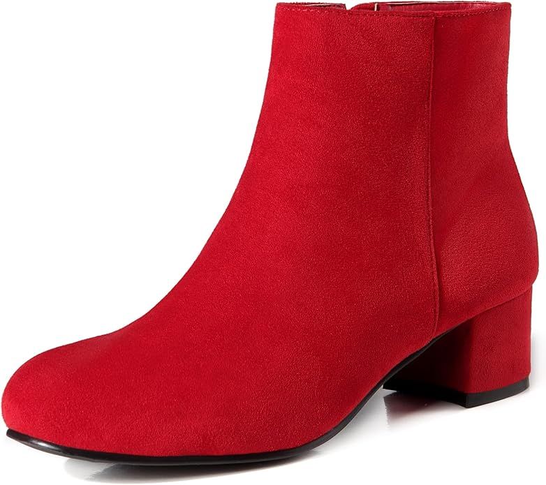 Amazon.com | Women's Suede Booties Low Mid Block Heel Ankle Boots Slip On Side Zippers Round Toe ... | Amazon (US)