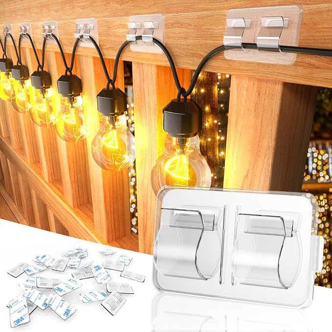 Hooks for Outdoor String Lights Clips: 25Pcs Heavy Duty Cable Clips with Waterproof Adhesive Stri... | Amazon (US)