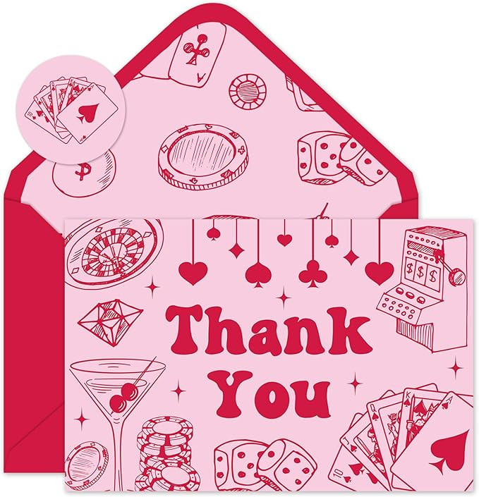 24Pcs Lucky in Love Thank You Cards Valentine's Day Red Pink Dice Poker Note Card Casino Theme Bl... | Amazon (US)