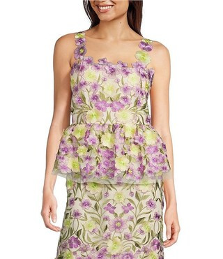 Muse by Marchesa Florian Floral Novelty Embroidered Strapless Neck Sleeveless Coordinating Peplum... | Dillard's