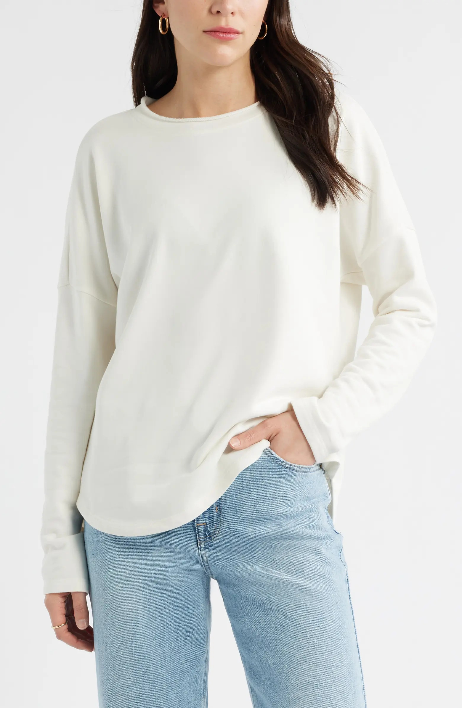Caslon® Roll Crewneck Terry Sweatshirt | Nordstrom | Nordstrom