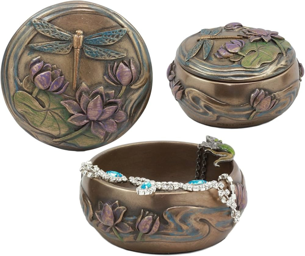 Ebros Dragonfly Flitting Over Lily Pad In The Pond Round Jewelry Box Secret Trinket Keepsake Figu... | Amazon (US)