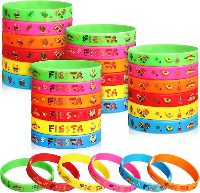 Xinnun 24 Pcs Mexican Fiesta Bracelets Wristband, Cinco De Mayo Gifts, Mexican Bracelets with Tac... | Amazon (US)