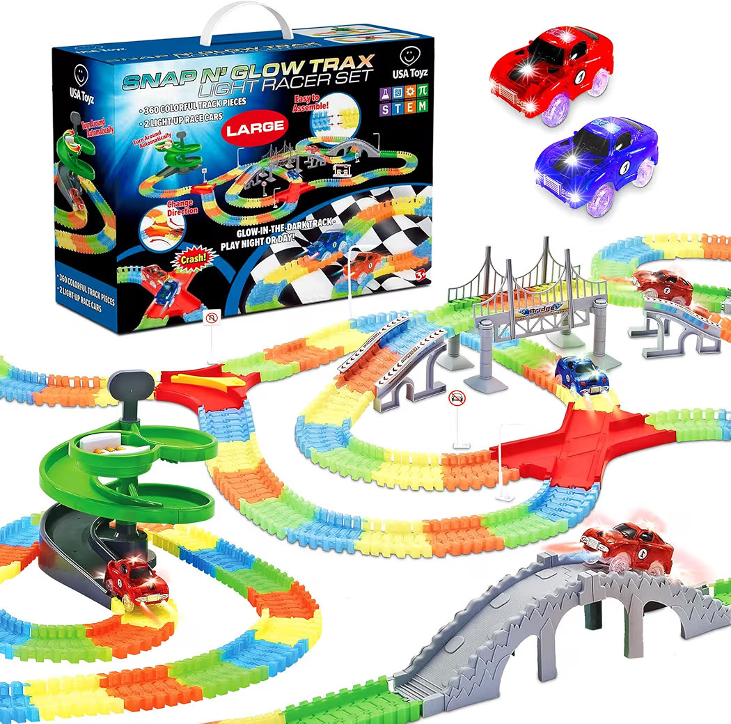 USA Toyz Large Glow Trax Race Tracks for Kids- 380pc Glow in The Dark Race Car Track Set with 360... | Amazon (US)