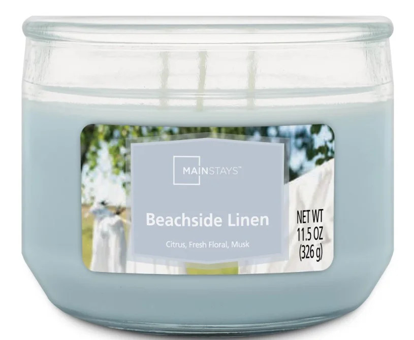 Mainstays 3-Wick Glass Jar Candle, Beachside Linen, Blue, 11.5 oz | Walmart (US)