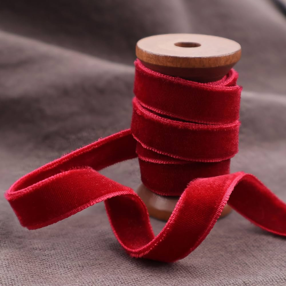 Double Face Velvet Ribbon Burgundy Velvet Ribbon for Gift Bouquet Wrapping Bow Making Party Chris... | Amazon (US)