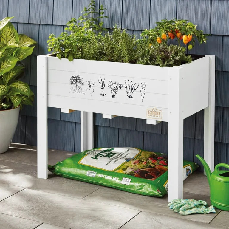 Expert Gardener 2.5' x 1.5' x 2' White Wood Vegetables Raised Garden Kit | Walmart (US)