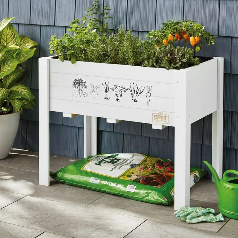 Expert Gardener 2.5' x 1.5' x 2' White Wood Vegetables Raised Garden Kit | Walmart (US)