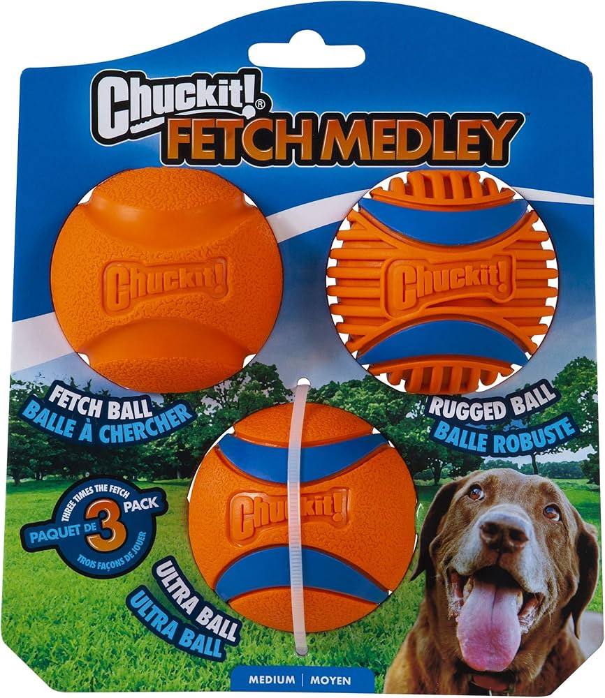 Chuckit! Dog Fetch Ball Medley, Medium, 3 Pack, Ultra, Rugged Balls Included | Amazon (US)