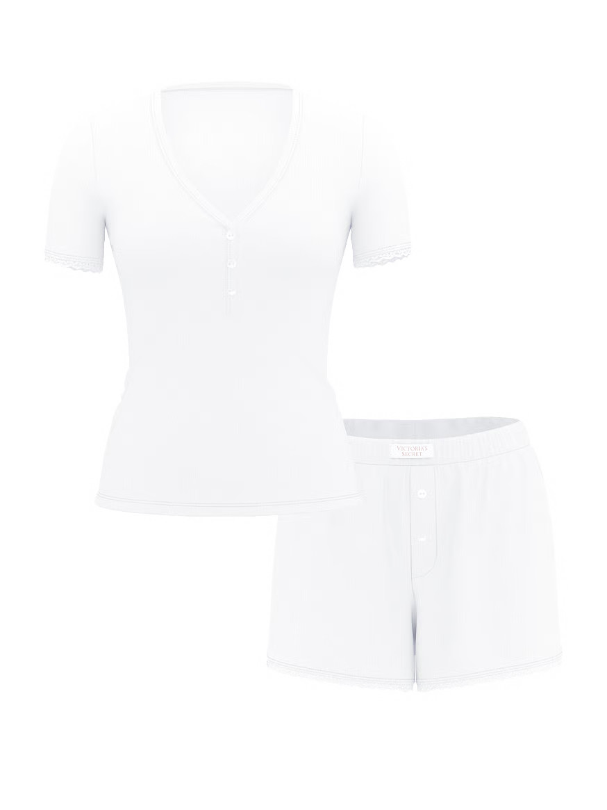 Buy Pointelle Modal Henley Tee & Boxer Short Set, Vs White - Order Pajamas Sets online - Victoria... | Victoria's Secret (US / CA )