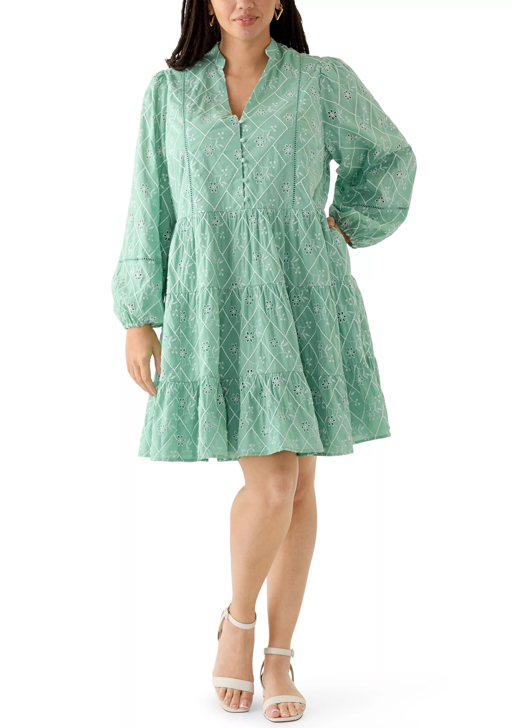 Plus Size Long Balloon Sleeve Embroidered Dress | Belk
