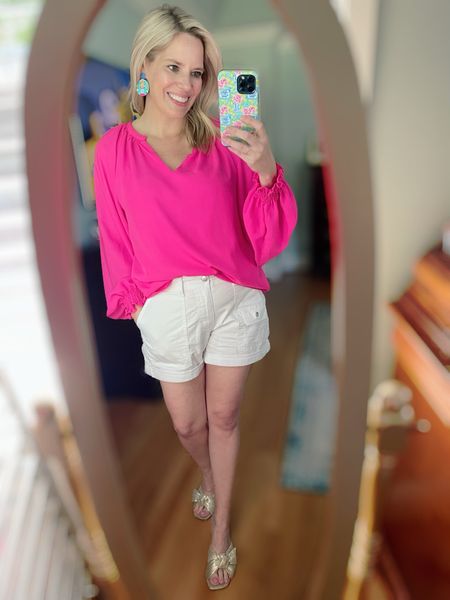 Pink blouse, grandmillennial jewelry, white shorts, mom outfit 

#LTKFindsUnder50 #LTKOver40 #LTKFindsUnder100