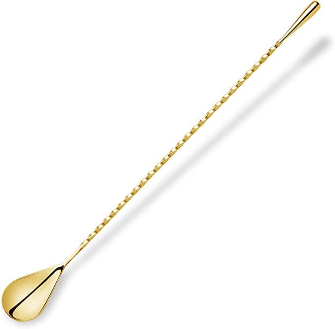 12 Inches Gold Bar Spoon Stainless Steel Mixing Spoon Spiral Pattern Long Handle Cocktail Spoon P... | Amazon (US)