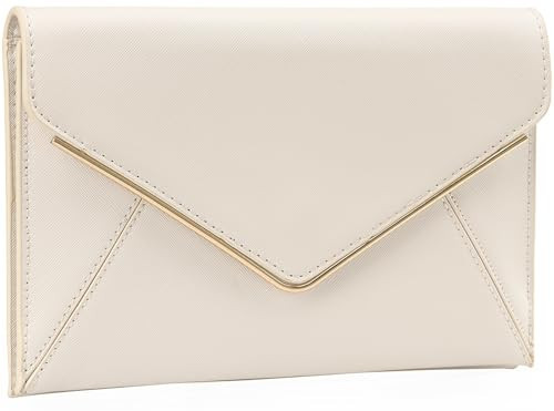 DEXMAY Evening Clutch Handbag for Women Elegant Saffiano PU Leather Envelope Handheld Purse Formal Foldover Dressy Bag Ivory | Amazon (US)