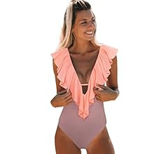 SPORLIKE Women One Piece Swimsuit V-Neck Ruffle Bathing Suit Padded Monokini | Amazon (US)