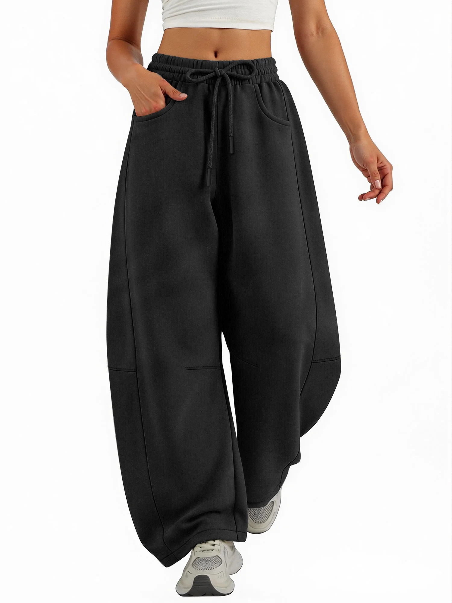 Sundazz Barrel Sweatpants Women Baggy Wide Leg Sweat Pants Drawstring Workout Pants with Pockets,... | Walmart (US)
