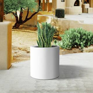 16 in. D Solid White Concrete Outdoor Planter, Large Modern Round Plant Pot for Garden with Drainage Hole | The Home Depot