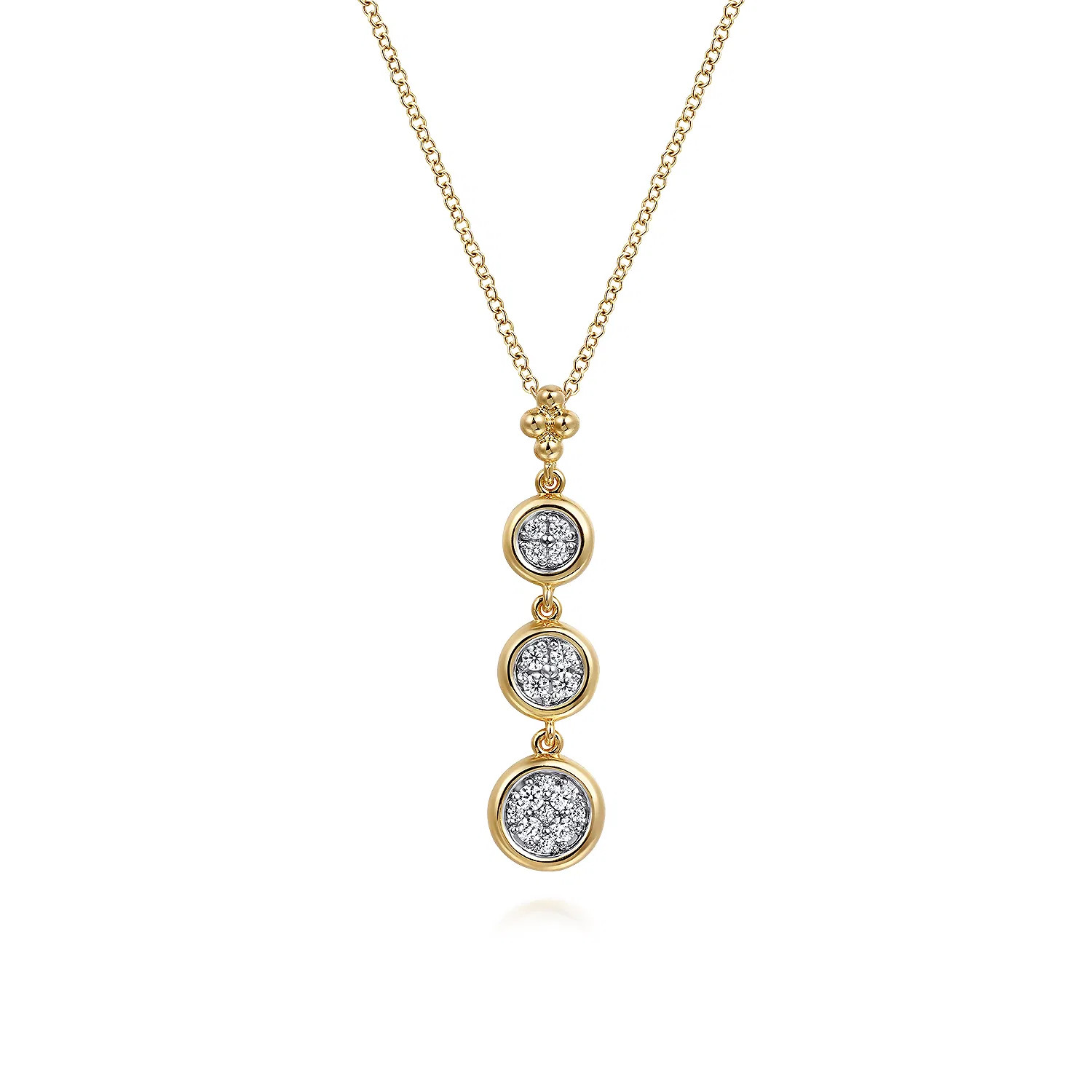 14K White and Yellow Gold Graduating Diamond Cluster Bujukan Pendant Necklace | Gabriel & Co. Fine Jewelry And Bridal