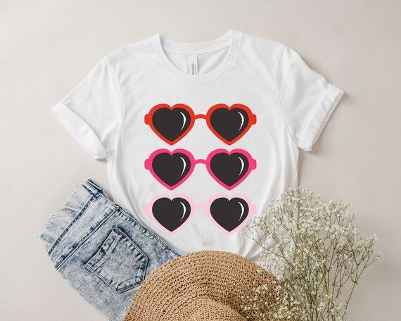Valentines Day Shirt Heart Sunglasses T-shirt Valentines Day | Etsy | Etsy (US)