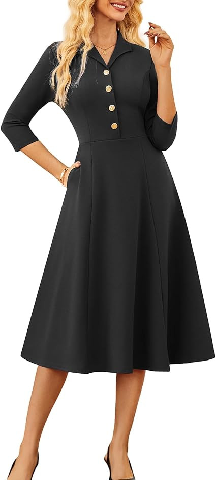 GRACE KARIN Fall Work Dresses for Women 2025,3/4 Sleeve Business Dress with Pockets,A-Line Office... | Amazon (US)