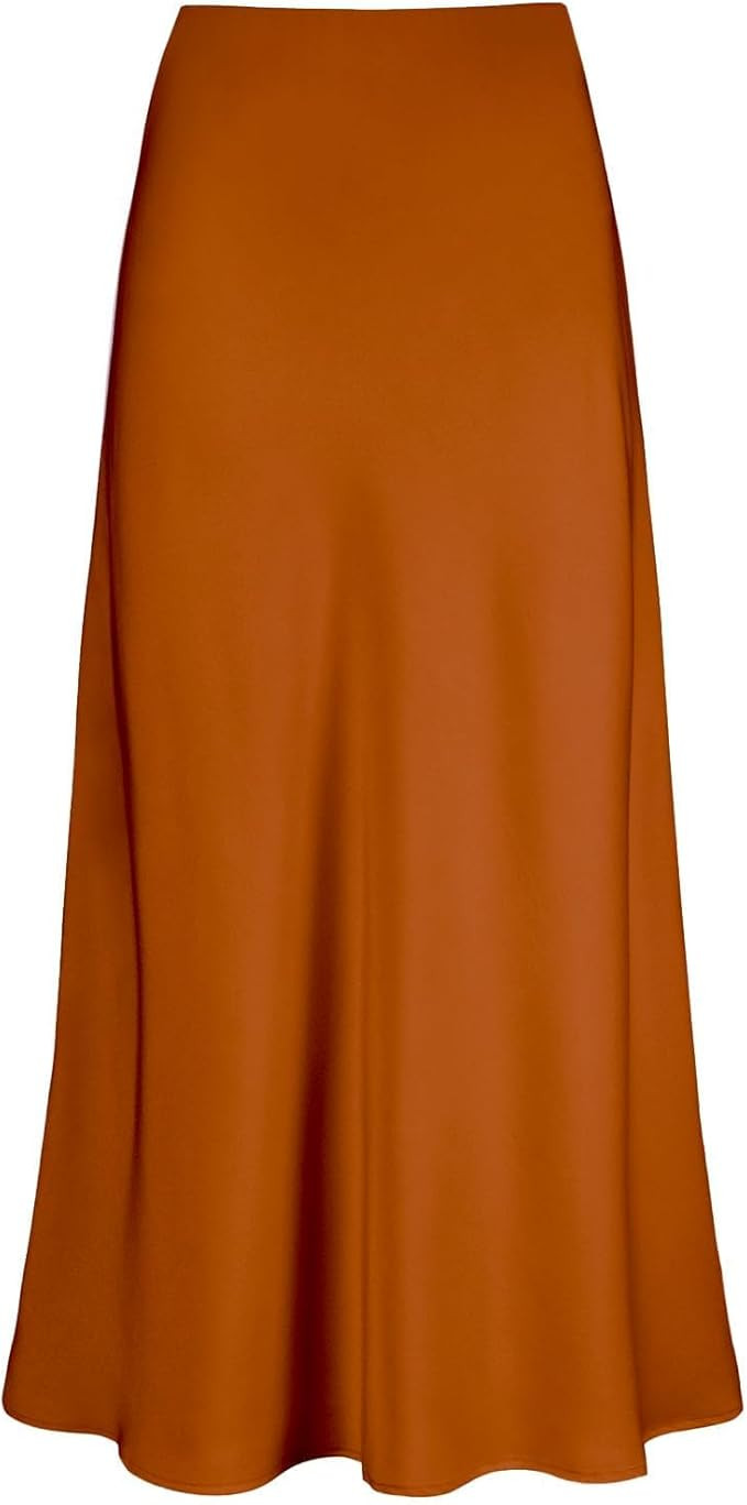 Women's Satin High Waisted Maxi Skirts Hidden Elasticized Waistband A Line Long Skirt | Amazon (US)
