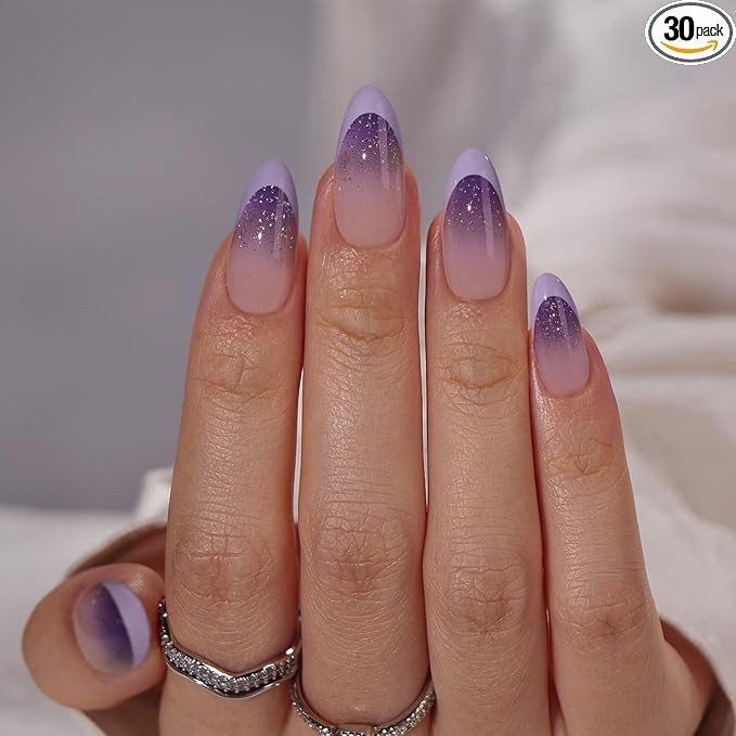 BTArtbox French Tip Press On Nails - Almond Ombre Press On Nails Medium, Glue On Nails with Glitt... | Amazon (US)