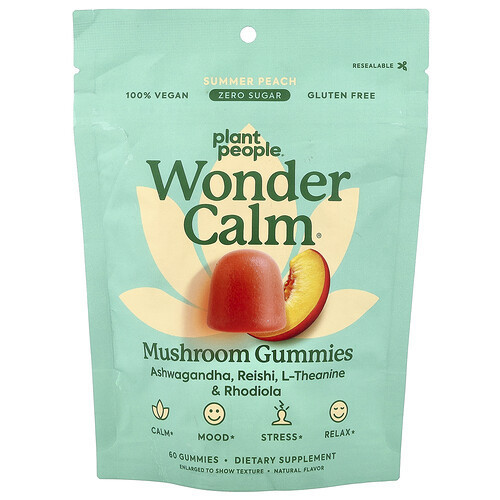 Plant People, WonderCalm®, Mushroom Gummies, Summer Peach, 60 Gummies | iHerb