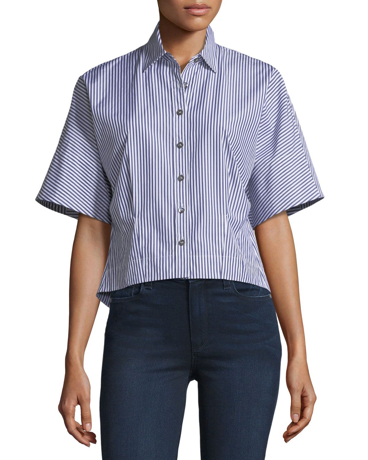 Cropped Button-Down Hartman Striped Shirt | Bergdorf Goodman