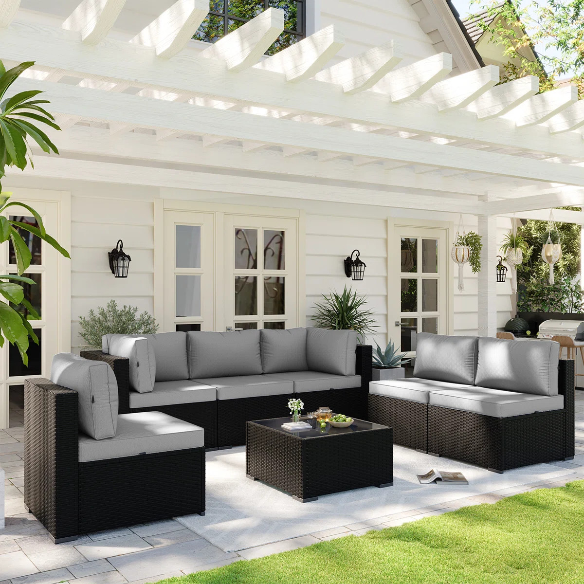 7-pieces Outdoor Rattan Wicker Sectional Seating Group With Cushions | Wayfair North America