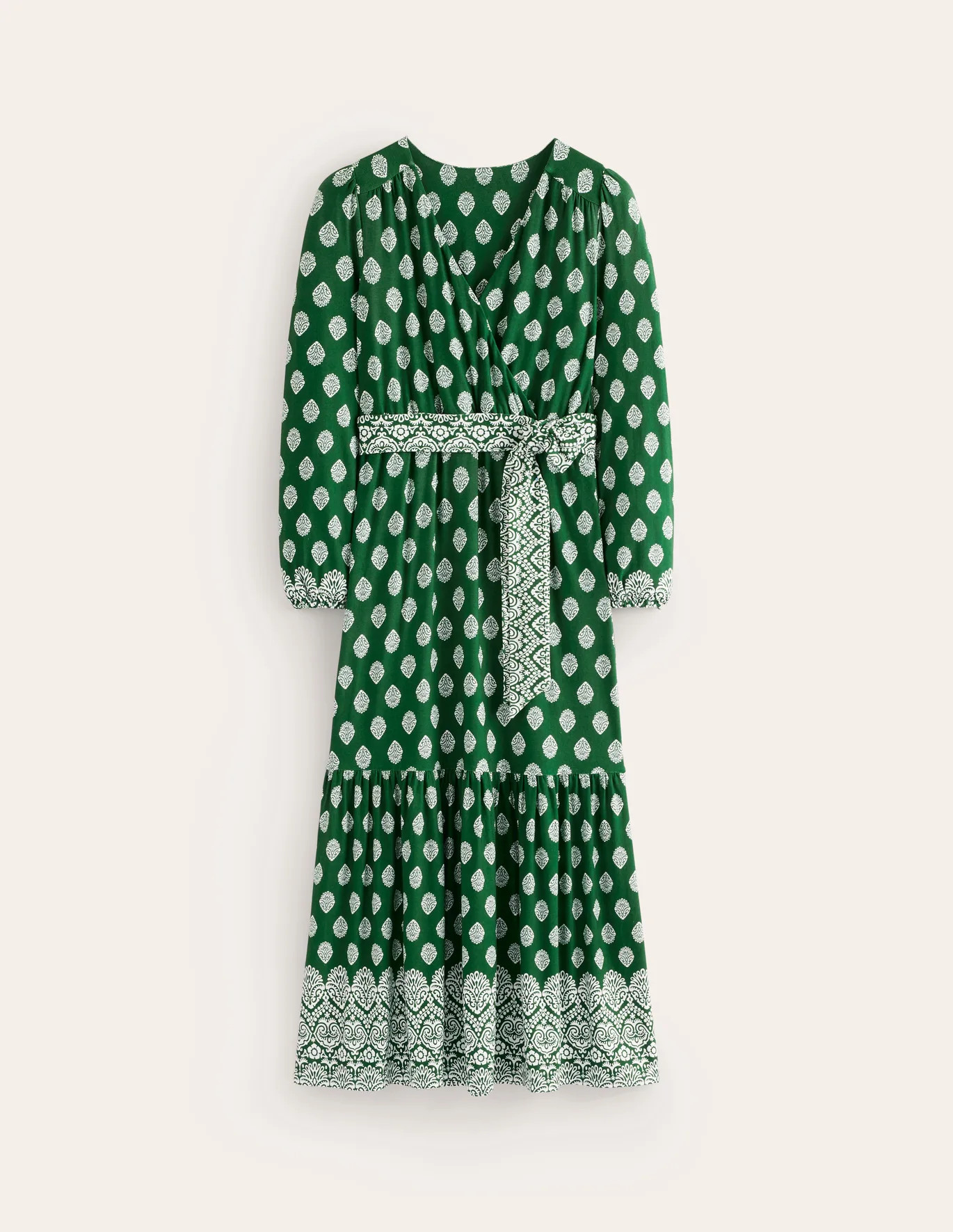 Ophelia Wrap Midi Jersey Dress - Pine, Ornate Stamp | Boden US | Boden (US)