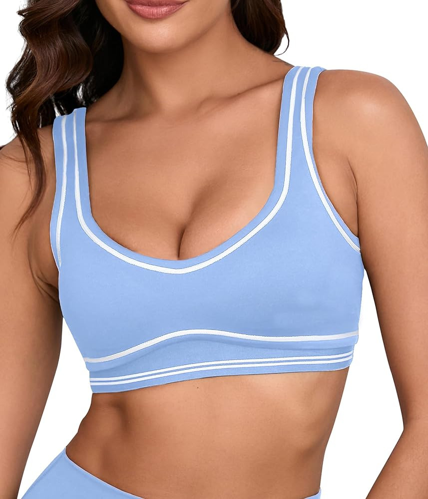 Move With You Women Sweetheart Padded Sports Bra- Workout Fitness Square Neck Low Back Yoga Bra | Amazon (US)