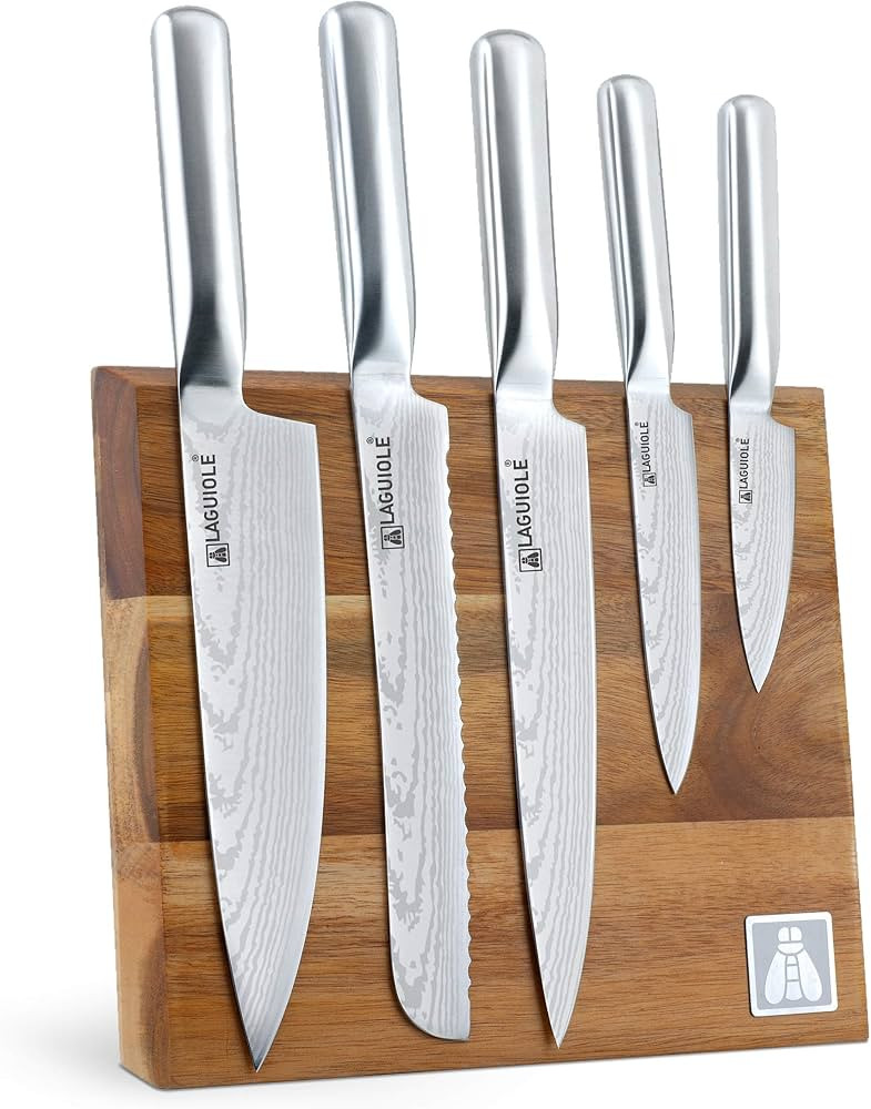 Laguiole 5-Piece Professional Chef's Knife Set with Magnetic Wood Board Holder for Kitchen | Amazon (US)