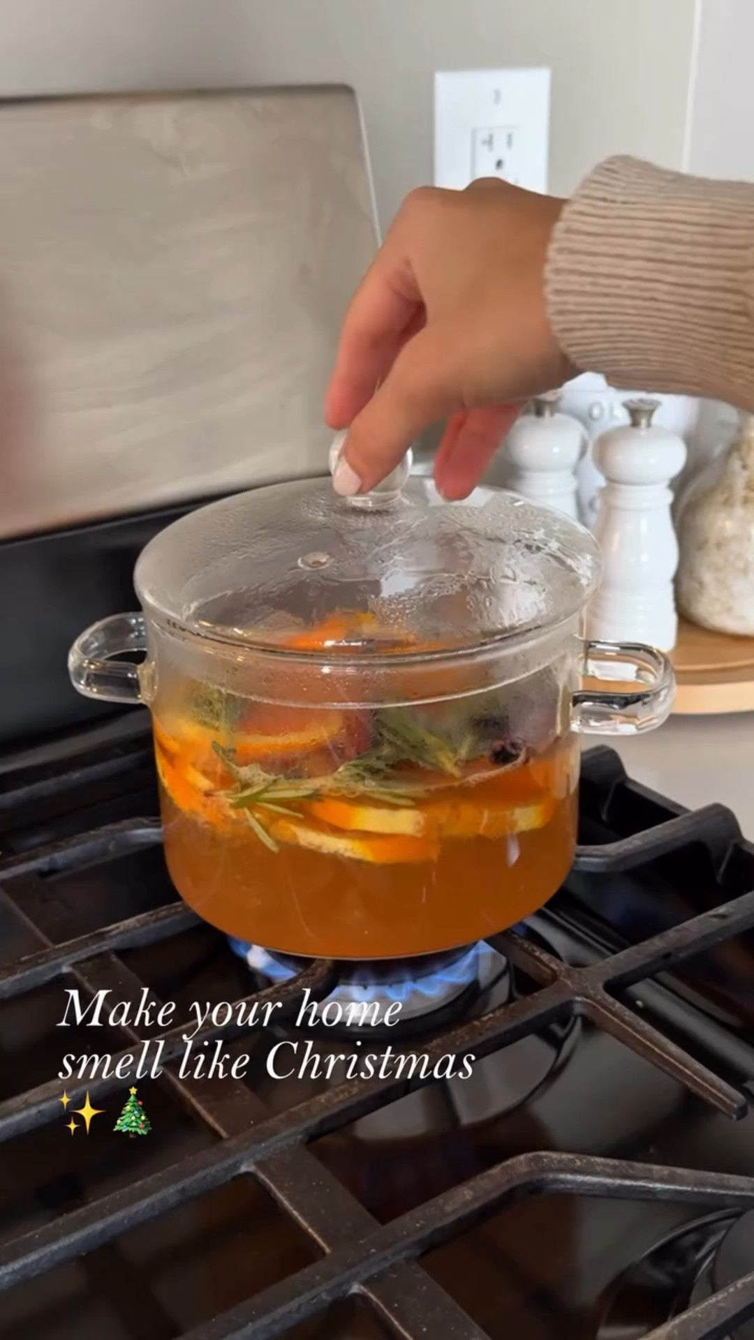 Make your home smell like the holidays with this cozy stovetop potpourri! 🍊🌲

Here’s how to make it:
• 1 sliced orange
• 2 cinnamon sticks
• 2-3 sprigs of fresh rosemary
• A shake of ground ginger
• A pinch of ground cloves
• ⁠
Optional: Feel free to add star anise or cranberries if you have them on hand for an extra festive touch.

Directions:
Slice your orange (prep is such a breeze with our @caraway_home knife and board!) and add everything to a glass pot or saucepan. Cover with water, bring to a boil, then simmer on low heat. Your whole house will smell incredible! Just keep adding water as needed.

This also makes a lovely host gift—just package the dry ingredients in a jar or festive bag.

What’s your favorite scent of the season? ✨

#friendsofcaraway