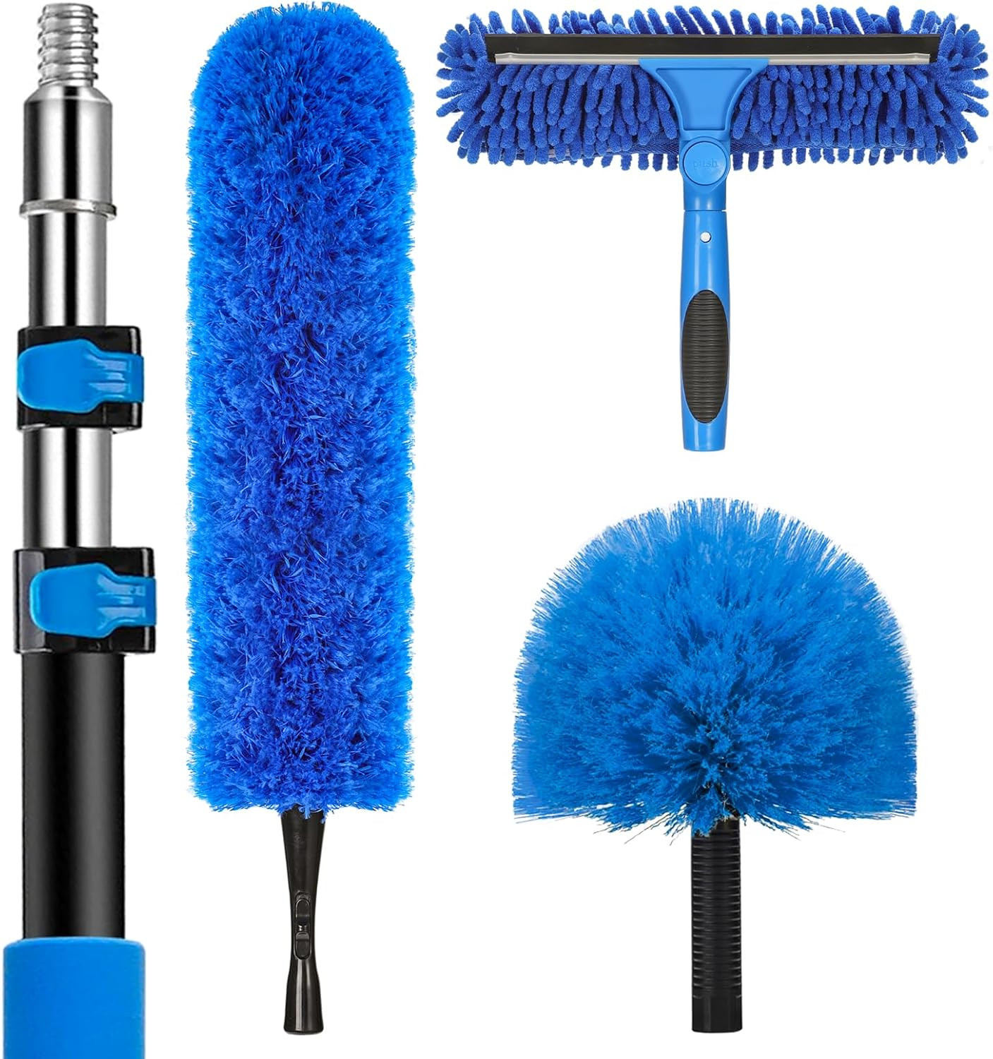 20 Feet High Reach Duster Kit with 5-12 Ft Extension Pole, Cobweb Duster with Telescoping Pole, Window Squeegee with Scrubber, Spider Web Brush, High Ceiling Fan Duster for High Window, Interior Roof | Amazon (US)