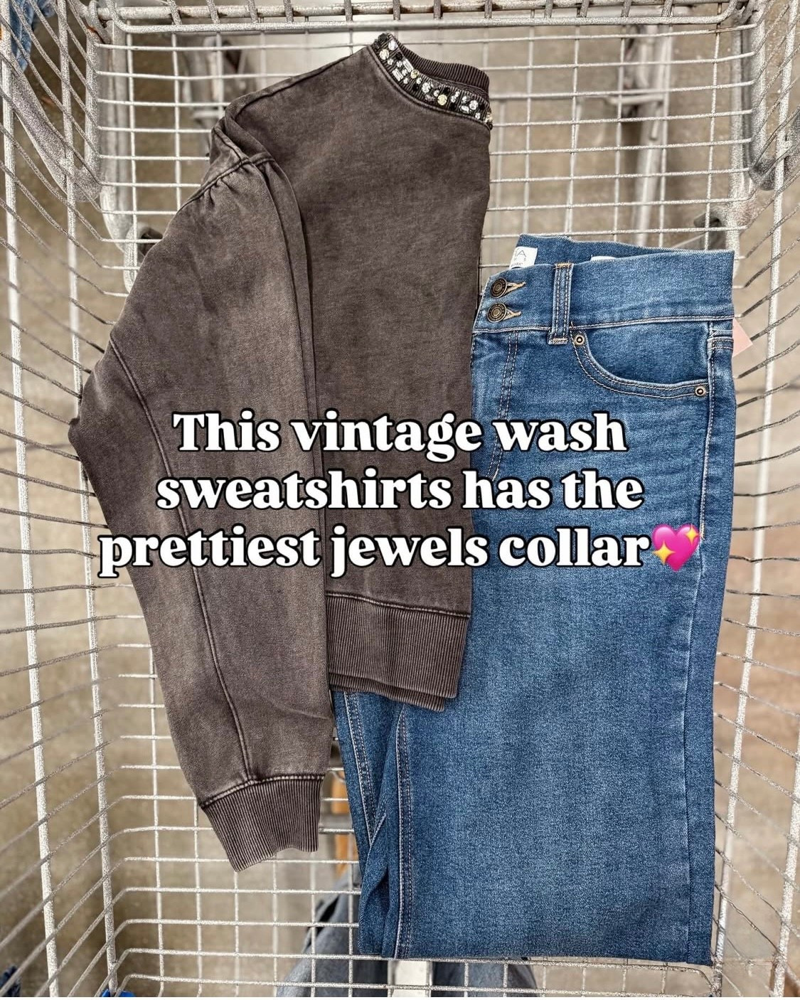 Vintage wash sweatshirt with the prettiest jeweled collar

#LTKHoliday #LTKOver40 #LTKFindsUnder50